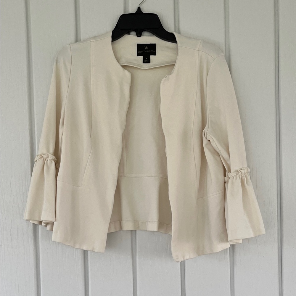 Worthington Cream Blazer with Ruffle Sleeves